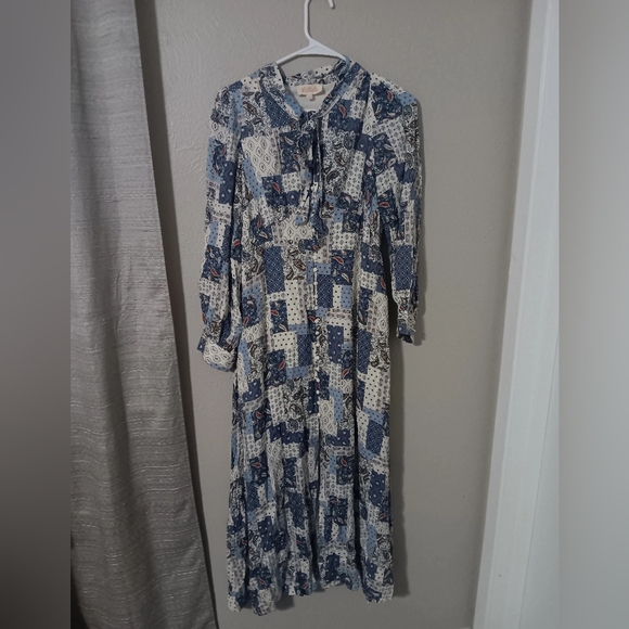 Listicle Blue and White Patterned Mexi Dress - Picture 1 of 6